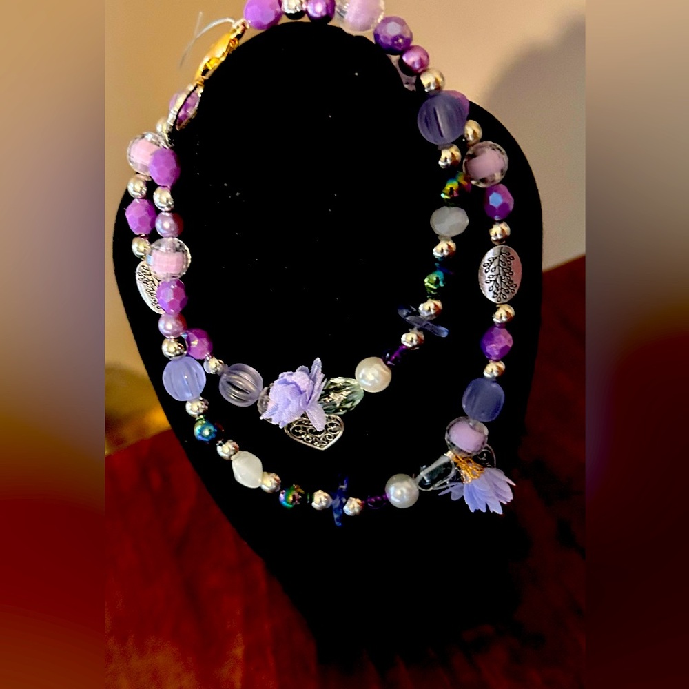Handmade w tones of purple and Sterling Silver beaded luxury necklace